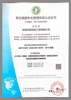 衡陽職業健康安全管理體系認證證書
